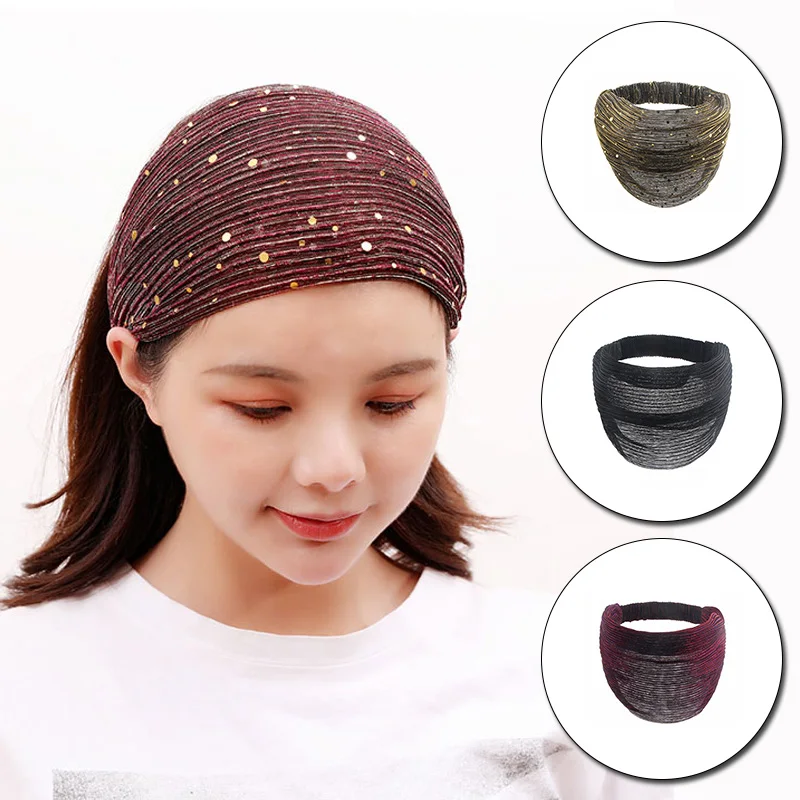 1 шт. Женская эластичная повязка на голову с широкими блестками |