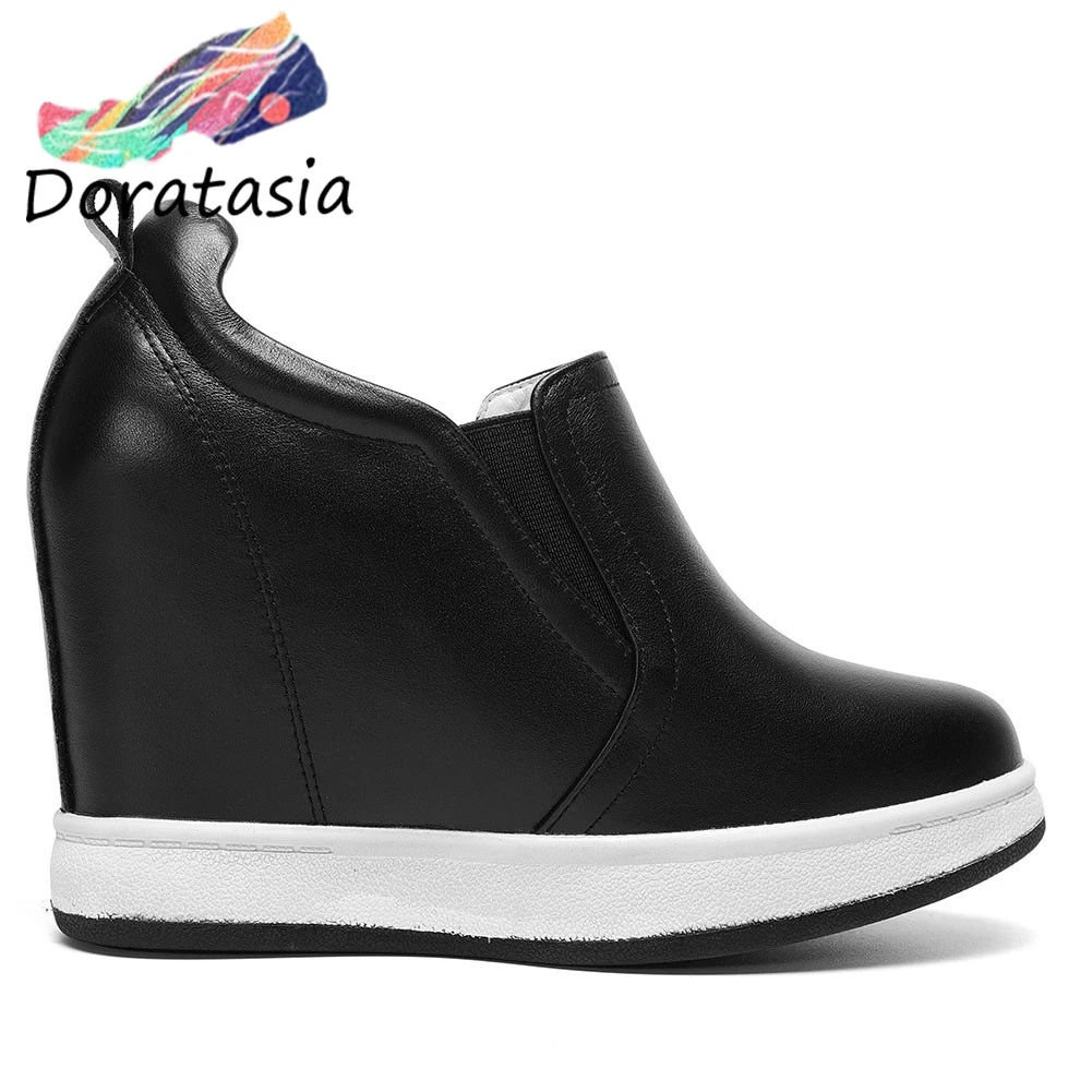 

DORATASIA Genuine Leather Female Spring Pumps Round Toe High Wedges Slip On Office Pumps Women Casual Platform Shoes Woman
