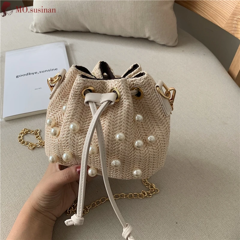 Плетеные сумки через плечо для женщин 2019 новая популярная мини сумка-Ведерко для дам брендовые сумки на плечо с цепочкой винтажная