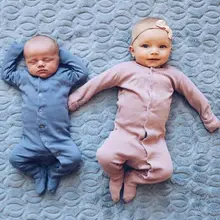 Однотонное одеяло на пуговицах с длинными рукавами для новорожденных мальчиков и девочек, детский спальный костюм