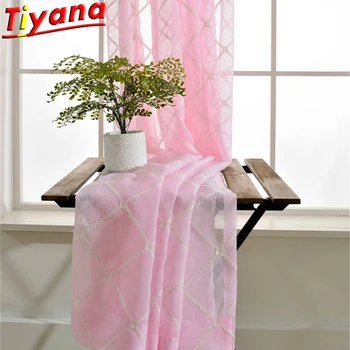

Pink Diamond Embroidered Curtain Tulle for Living Room European Geometry Square Window Drpes for Bedroom Balcony X-WP054#30