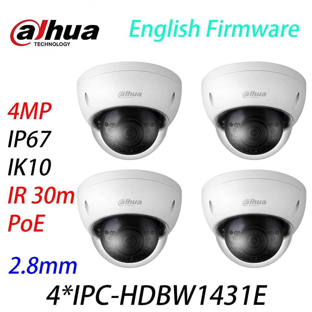 4 шт./лот Dahua IPC-HDBW1431E 4MP IP камера POE IR 30m английская версия сетевой камеры