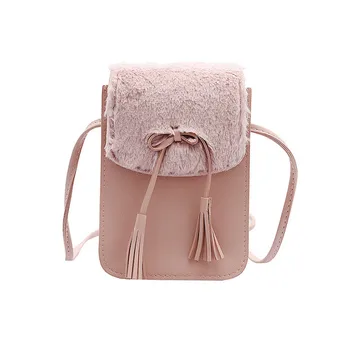 

Women's Fashion Shoulder Bag Patchwork Tassel Plush Hasp Mobile Coin Purse Bag Personalized Plush Tassel Travel bag1106#C
