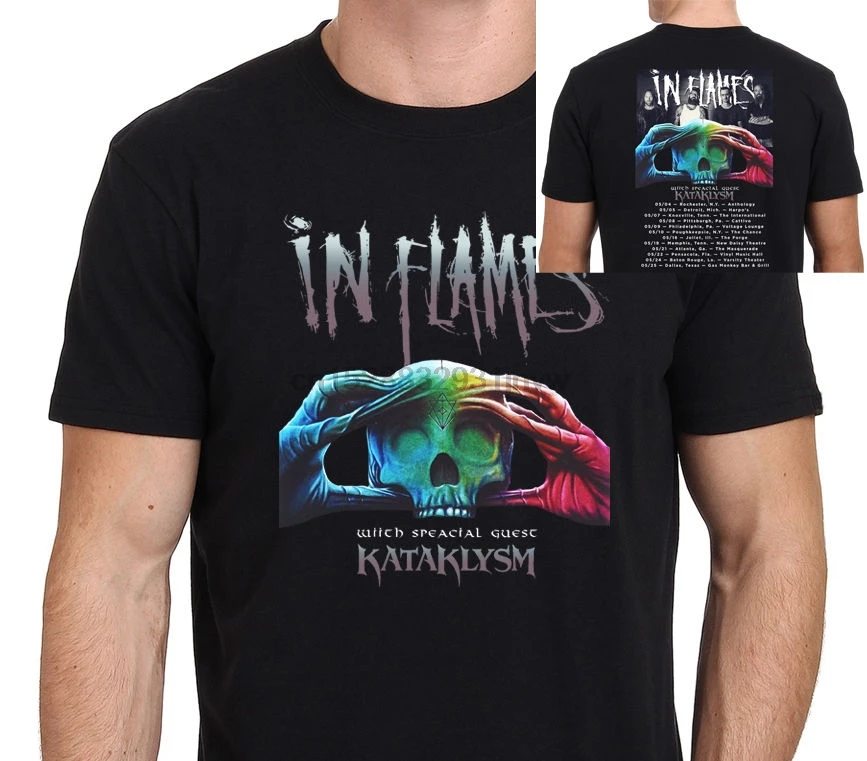 In Flames Kataklsym Tour 2019 Мужская черная футболка размер S-to-3XL низкая цена мужские