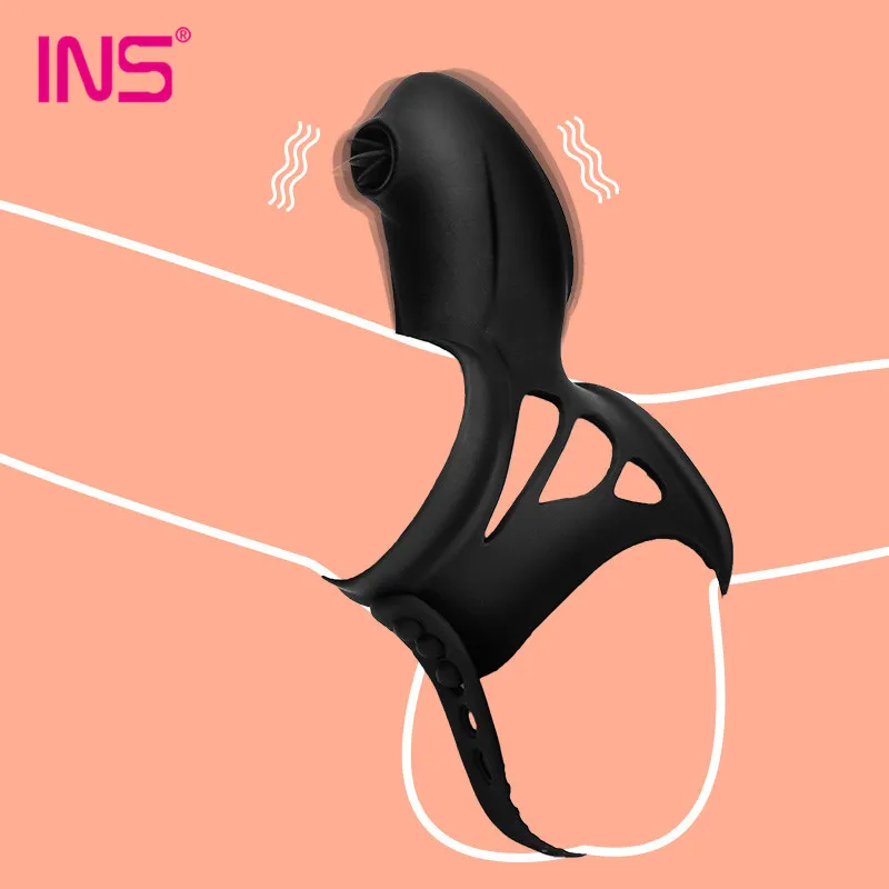 10 Режимы вибрации и лизания пениса регулируемое кольцо с замком для яичек