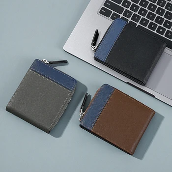 

Mens PU Leather Wallet Zip Coin Pocket Purse 8 Credit Card Slots Banknote Compartment ID Window Slim Minimalist Wallet For Men