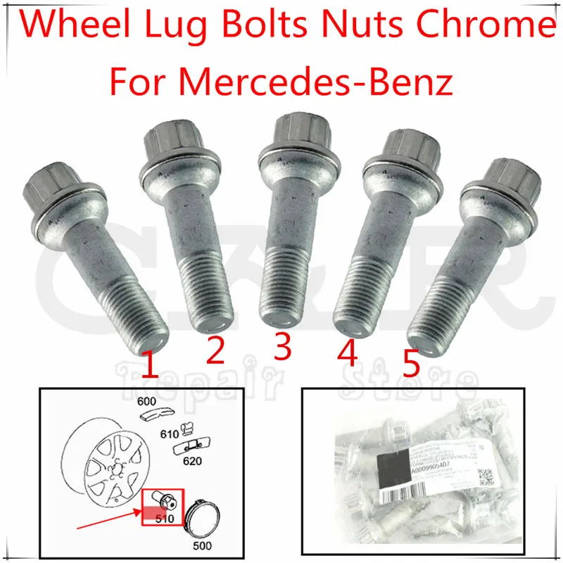 5x гайки для колес Гайки хром 0009905407 Mercedes Benz W164 W166 X204 W221 W222 C216 0009904807|Гайки и болты| |