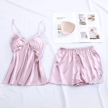 

Lace Women 2PCS Spaghetti Strap Top&Shorts Sexy Pajamas Suit Sleep Set Summer New Intimate Lingerie Casual Nightgown Sleepwear