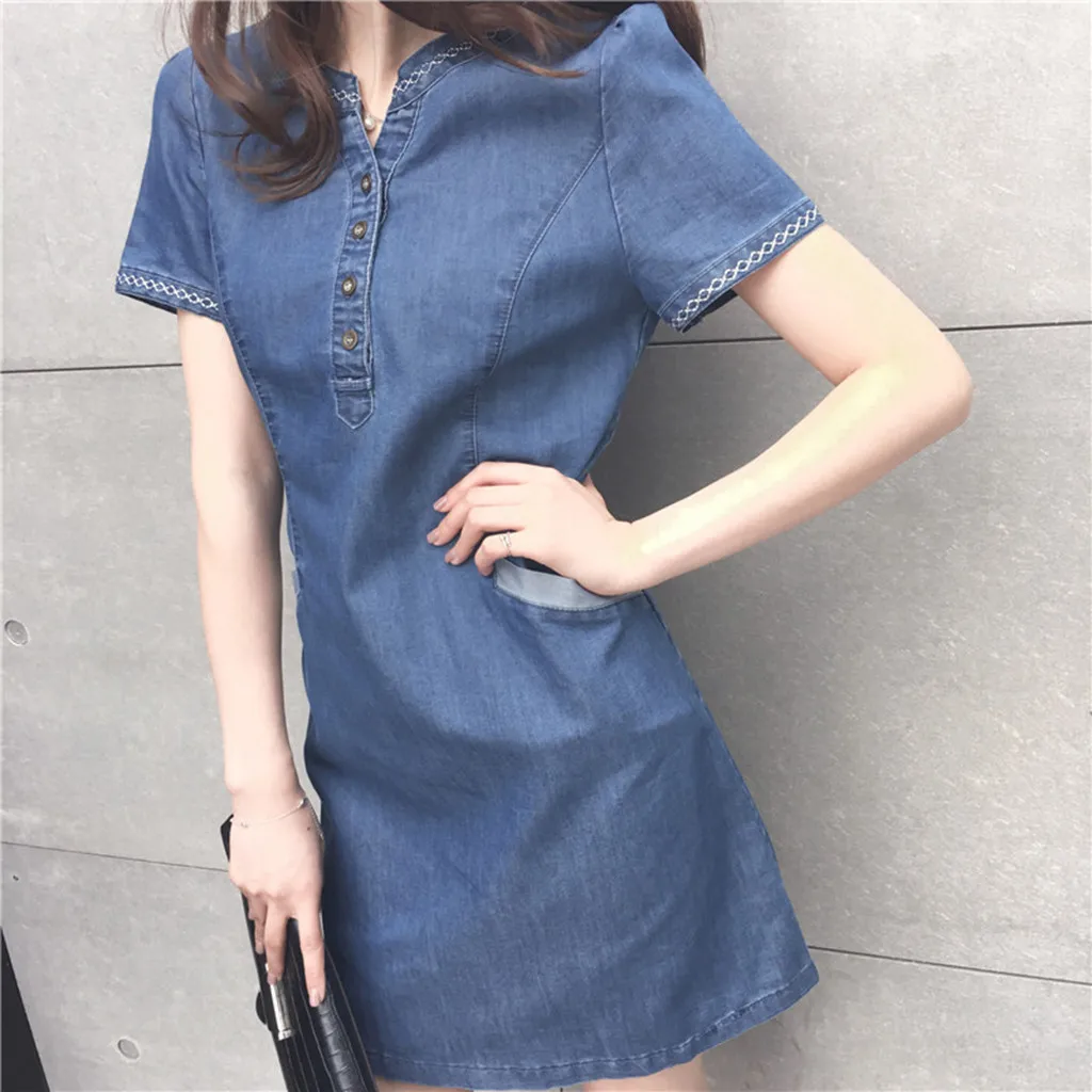 И 35 новых женских платьев Летние Стильные джинсовые платья халат с коротким