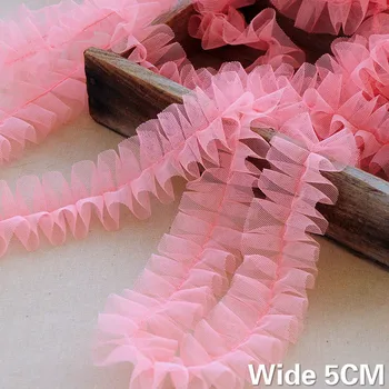 

5CM Wide Luxury Multicolor Tulle Mesh 3d Pleate Lace Fabirc Ribbin Dress Cloth Neckline Collar Ruffle Trim Sewing Guipure Decor