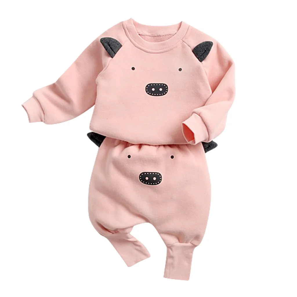 Модная одежда для маленьких мальчиков топы с рисунками животных, флисовые Гаремные Брюки Одежда для маленьких мальчиков Зима - Цвет: Розовый