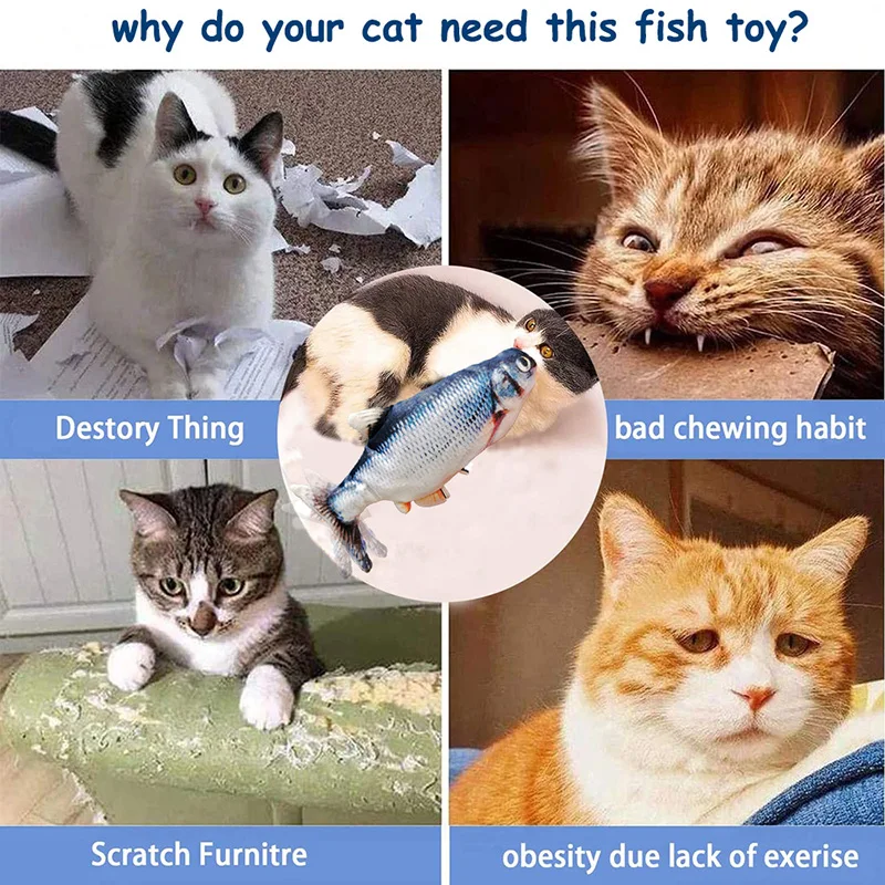 Cat Toy Fish USB Electric Charging Simulation Fish Catnip Cat Pet Chew Bite Interactive Pet Cat Toy Floppy Wagging Fish