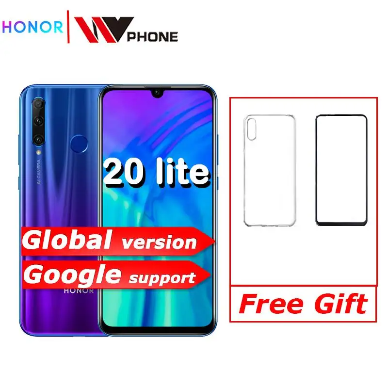 global version honor 20 lite Mobile Phone 6.21 inch Android 9.0 FM Face Fingerprint Unlock Smartpho