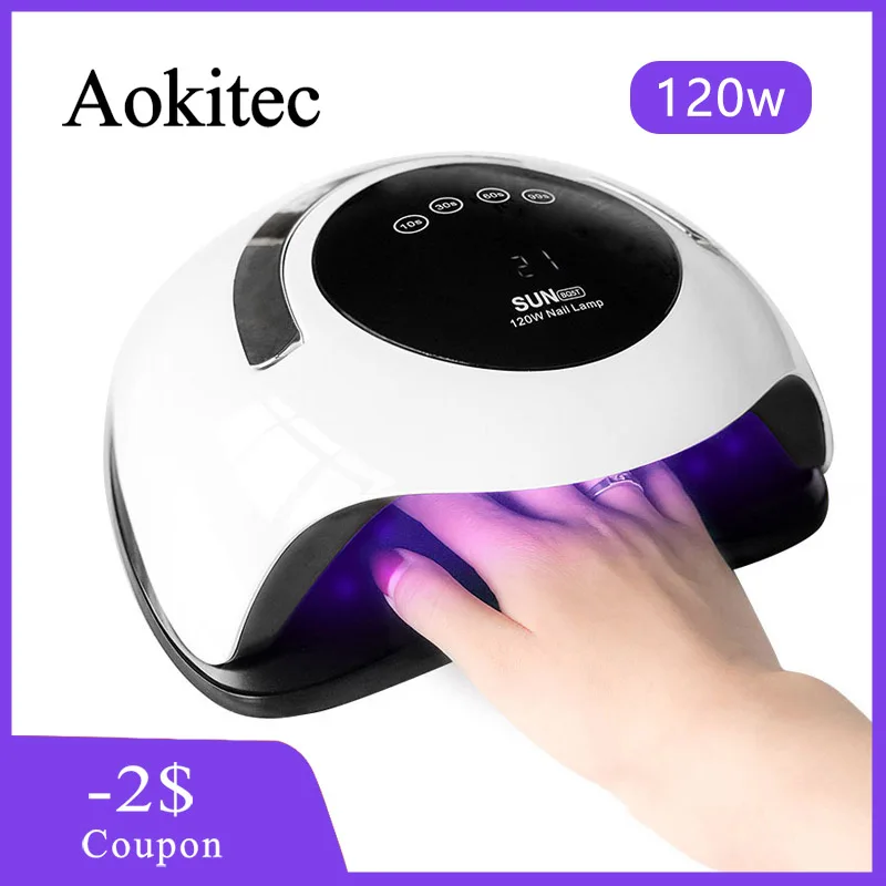 Aokitec 120 Вт Сушилка для ногтей 36 шариков 2 в 1 УФ-светодиодный светильник для всех гель-отверждения Портативный 4 таймера умный ИК-датчик лампа для маникюра