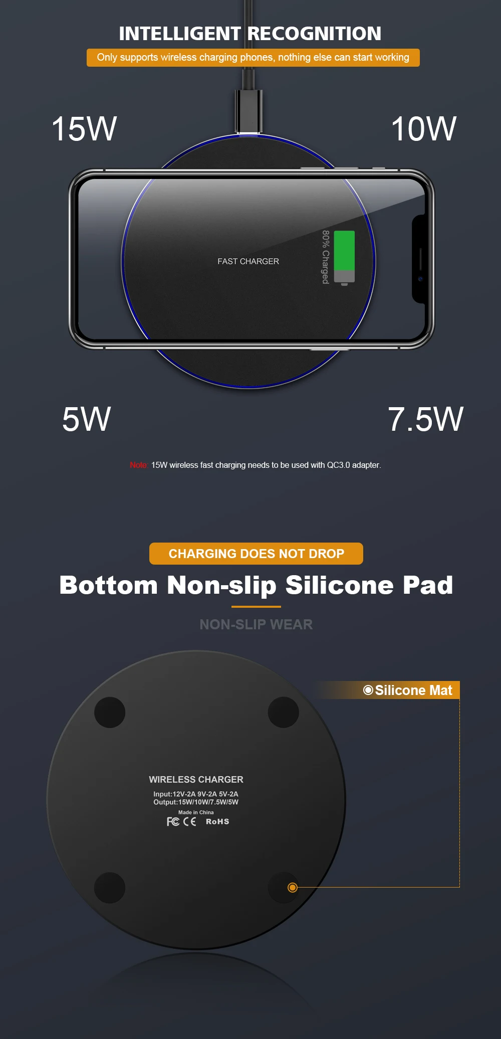 15W Qi Wireless Charger Station for Samsung S10 S9 Note 10 S10E Iphone 11 Pro Max XR Huawei P30 Pro Wireless charging Induction (4)