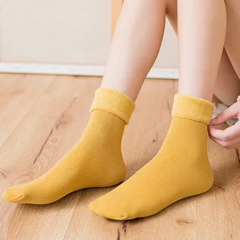 

5pairs Solid Snowfield Socks Thickened Terry Heap Warm Fashion Women Girl High Casual Tube Autumn Winter Ladies