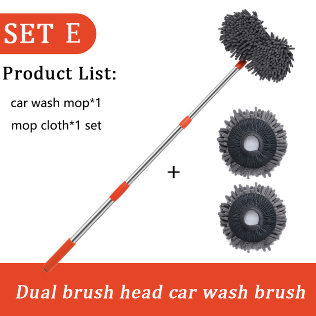 telescoping adjustable 360° Rotation Car Wash Brush Dual brush heads Long Handle Cleaning Mop Chenille Broom car Accessories
