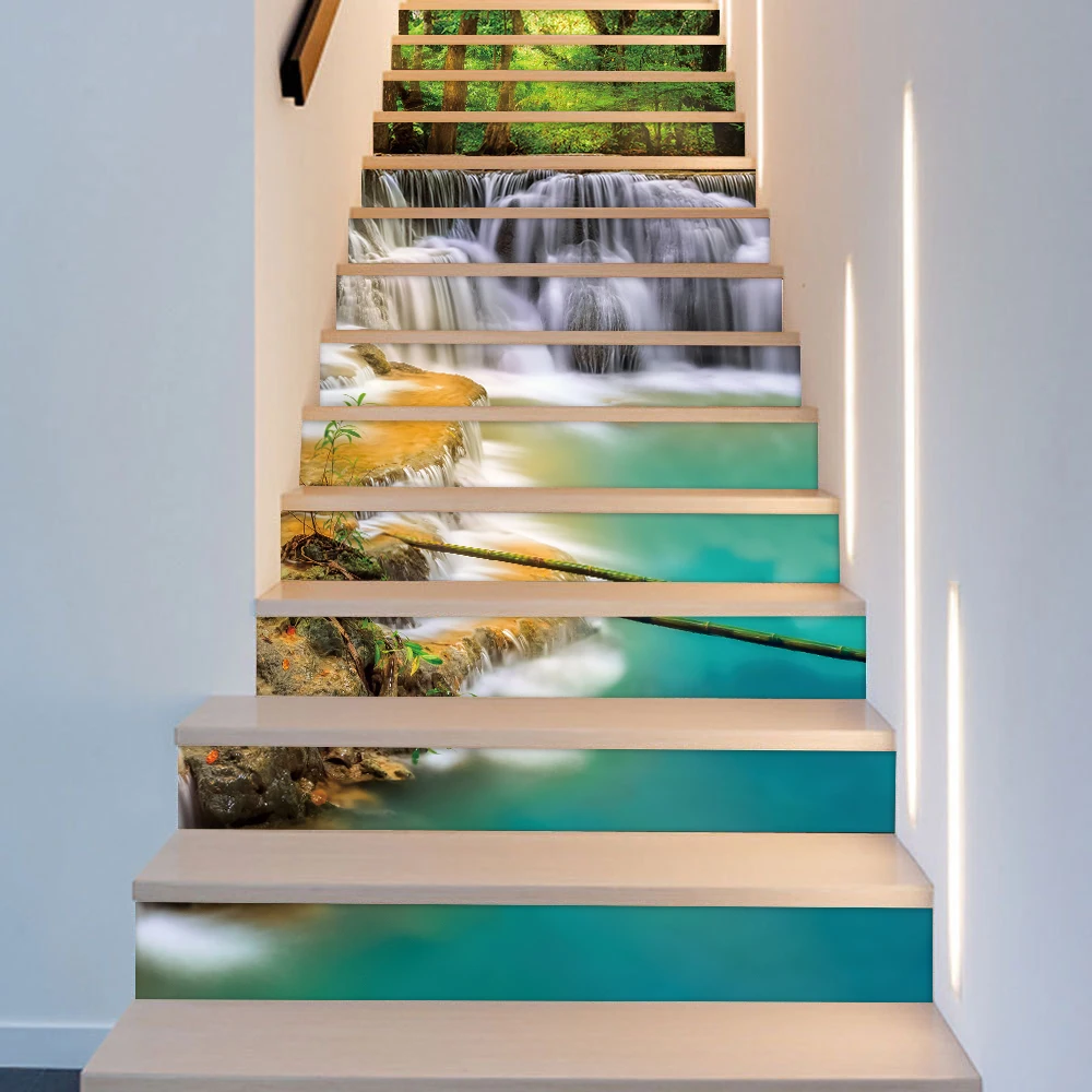  Pegatina 3D para escaleras de cascada, vinilo de PVC