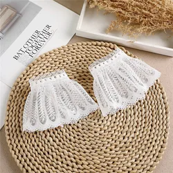White Black Fake Flare Sleeves Women Floral Lace Pleated False Cuffs Ruffles Elastic Wrist Warmers Sweater Blouse Horn Cuffs