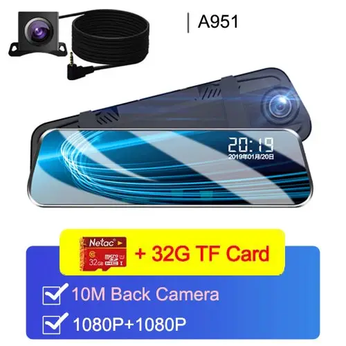 10M - 32G TF Card 1" сенсорный экран 1080P Автомобильный видеорегистратор камера с двумя объективами авто камера видео рекордер зеркало заднего вида с задней камерой регистратор DVRS - Название цвета: 10M - 32G TF Card