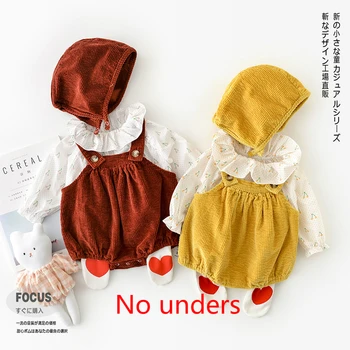 

Infants Vintage Clothes Sets Baby Girls Corduroy Overalls Romper+Hat 2PCS Set Newborn Birthday Party Bodysuits Photo Props 3-18M