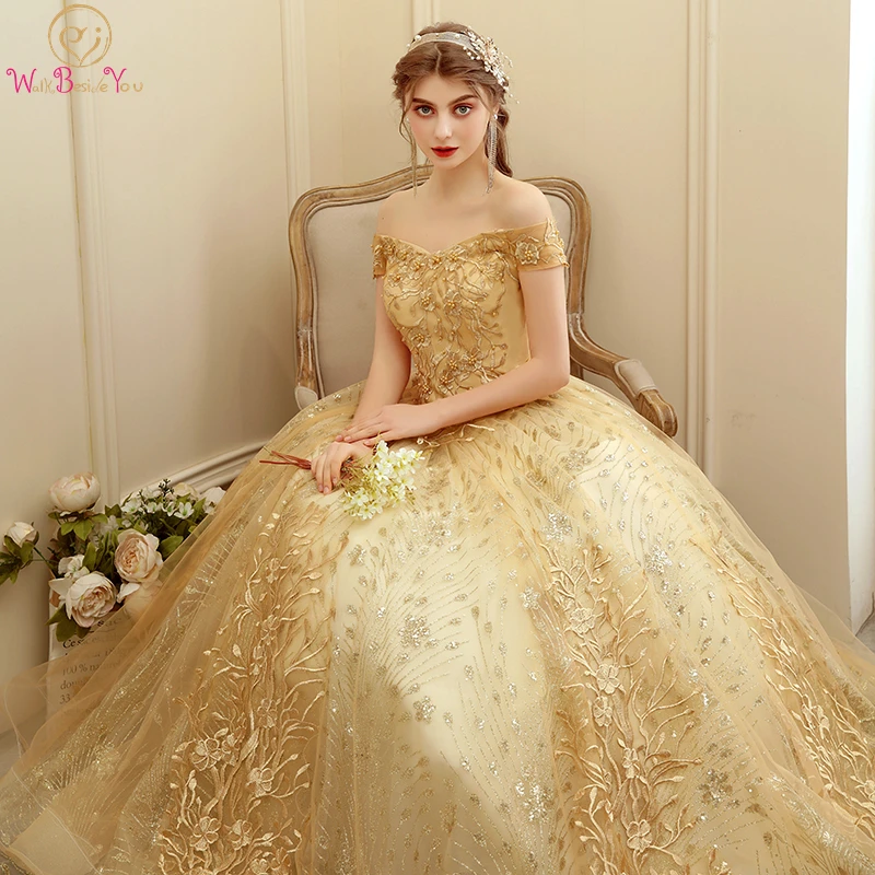 

vestido 15 anos Gold Quinceanera Dresses Ball Gown Sparkly Sequined Burgundy Lace Applique Beaded Party Gown Graduation Dress