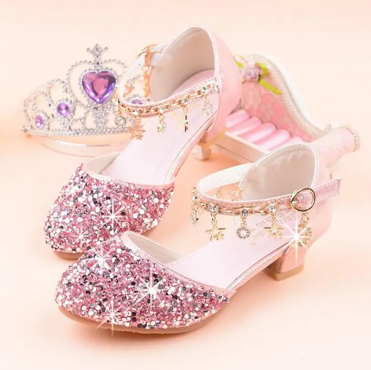 Красивые детские сандалии для маленьких девочек; Принцесса; стразы; мягкая Праздничная обувь; детские сандалии на плоской подошве; цвет розовый, серебристый - Цвет: photo color