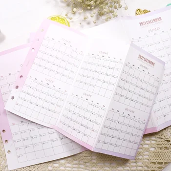 

2021 Calendar Folding Paper Loose-leaf Refill Schedule Monthly Planner Dividers A5/A6 Notebook Inner Pages