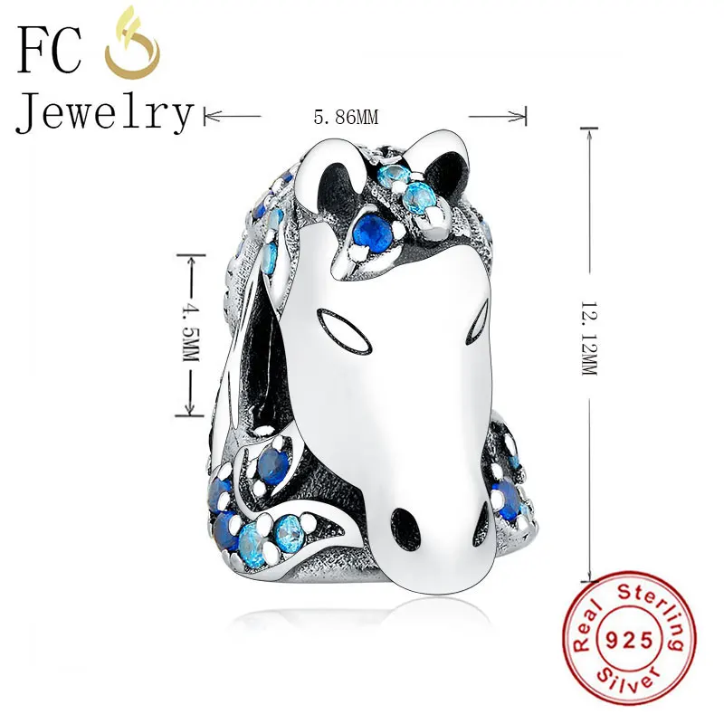 FC ювелирные изделия подходят к оригиналу Pandora талисманы браслет 925 серебро Nokk лошадь синий кубический цирконий хрустальные бусины для изготовления Berloque