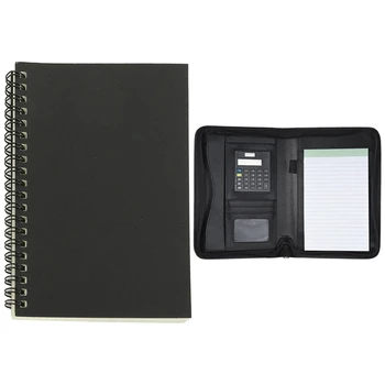 

Retro Kraft Coil Sketch Sketchbooks with Padfolio PU Leather A5 Portable Business Portfolio Folder with Calculator