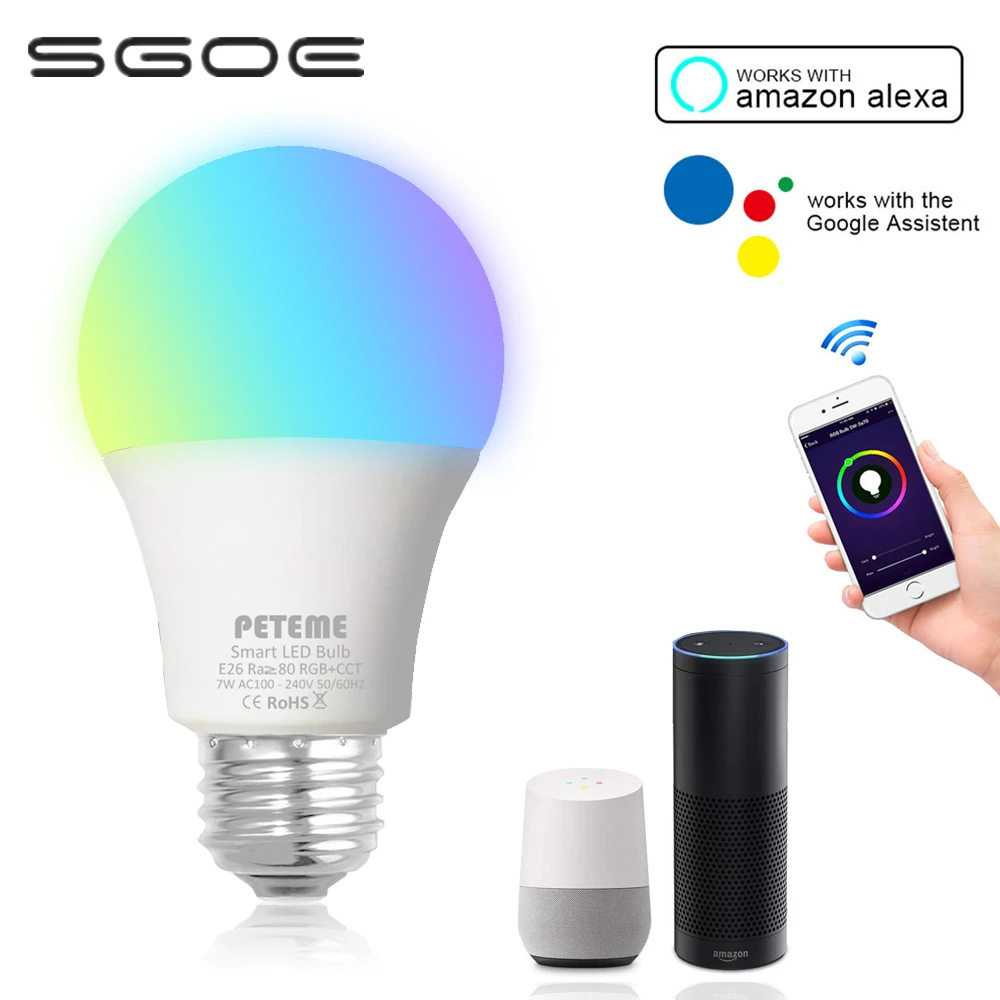 Умный wifi светильник tuya, лампа E27 с регулируемой яркостью, rgb, 100 в, 240 в, smart blubs, 2700 к, 6500 К, умный светильник на кровать, alexa, google assistant для дома