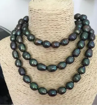 

Fashion jewelry Free Shipping 12-13mm Tahitian peacock green baroque pearl necklace 38"925silver
