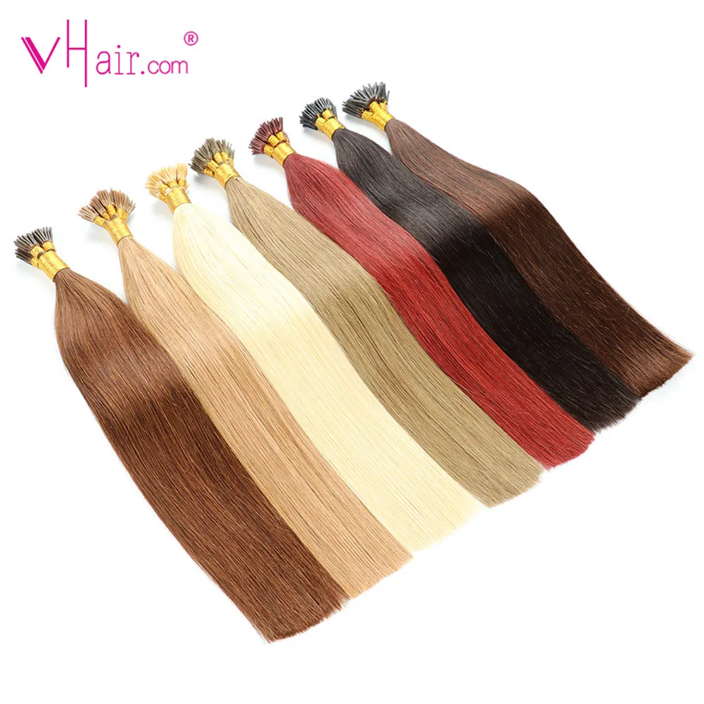 

VHair I Tip Keratin Pre bonded Hair Extensions 100% Real Remy Human Hair On The Capsule Fusion Hair 1g/s 16-22 inch 50-100g/pack