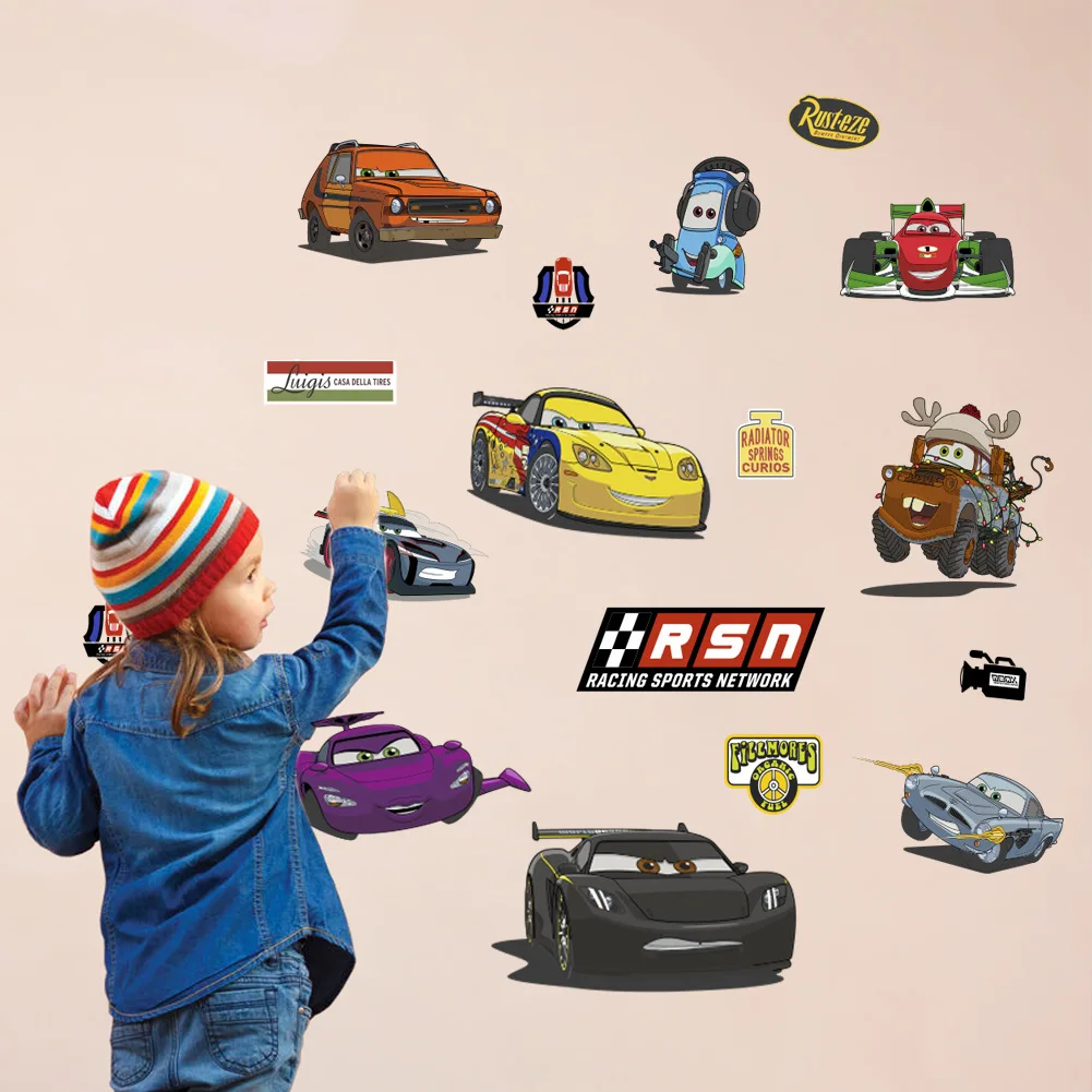 Cartoon Mcqueen Cars 3D Wall Stickers for Kids Room Boys Fake Window PVC Wallpaper Murals Sticker Decals Room Decoration Nursery