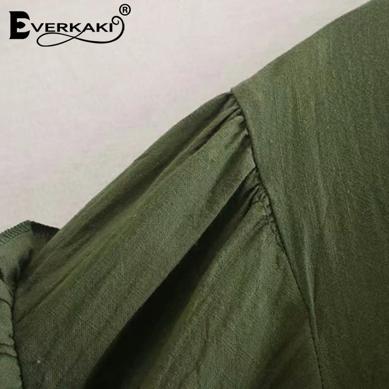 Everkaki Boho блузка с цветочной вышивкой Топы женские осенние хлопковые льняные рубашки элегантные женские топы и блузки женские Новинка