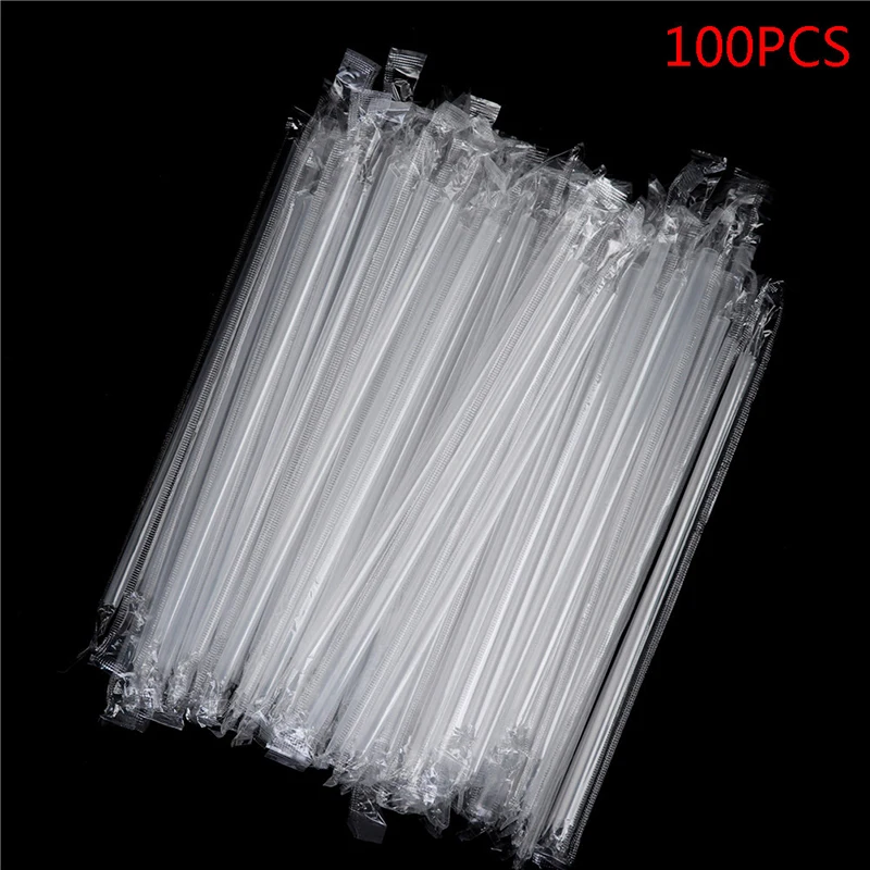 100Pc Clear Individually Wrapped Drink PP Straws Drink Straws Party Supplies Disposable Plastic Birthday Celebration