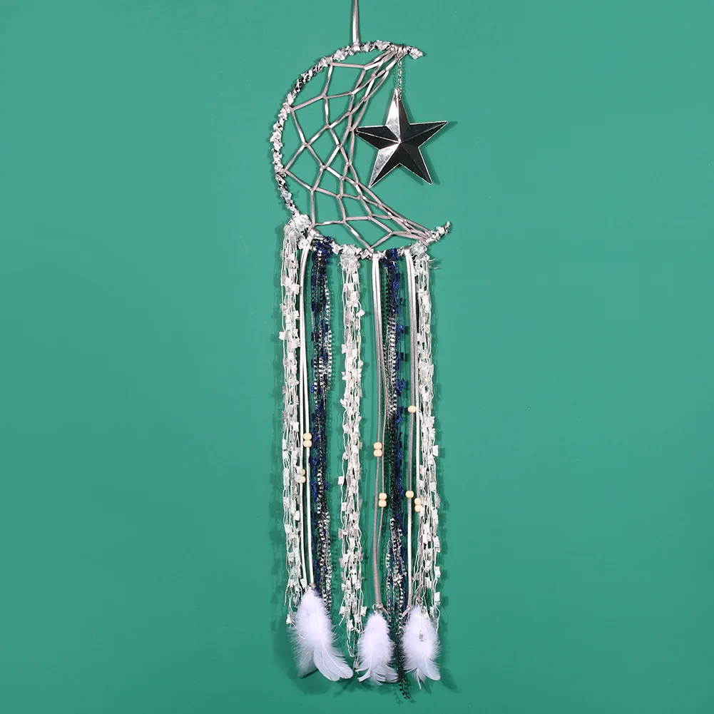 Amazon Hot Selling Moon Dreamcatcher Pendant Five-pointed Star Feather Handmade Dreamcatcher Wind Chime Home Decoration Ornament
