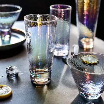 

Direct sales new light luxury colorful hammer pattern glass transparent cup thickening creative household juice drink wine glass
