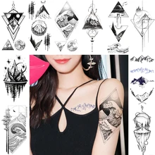 Временные татуировки с ромбовидной волной, треугольники, планеты, горы, тату-Стикеры для мужчин и женщин, геометрические татуировки для боди-арта, татуировки на руку и шею