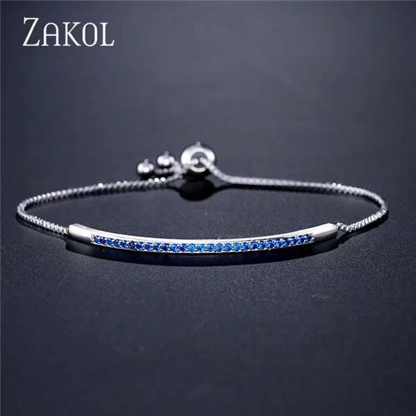 Blue White Color ZAKOL Топ и браслет для Для женщин Captivate ползунок блестящими камнями розового золота Цвет ювелирные изделия Pulseira Feminia FSBP2021 - Окраска металла: Blue White Color