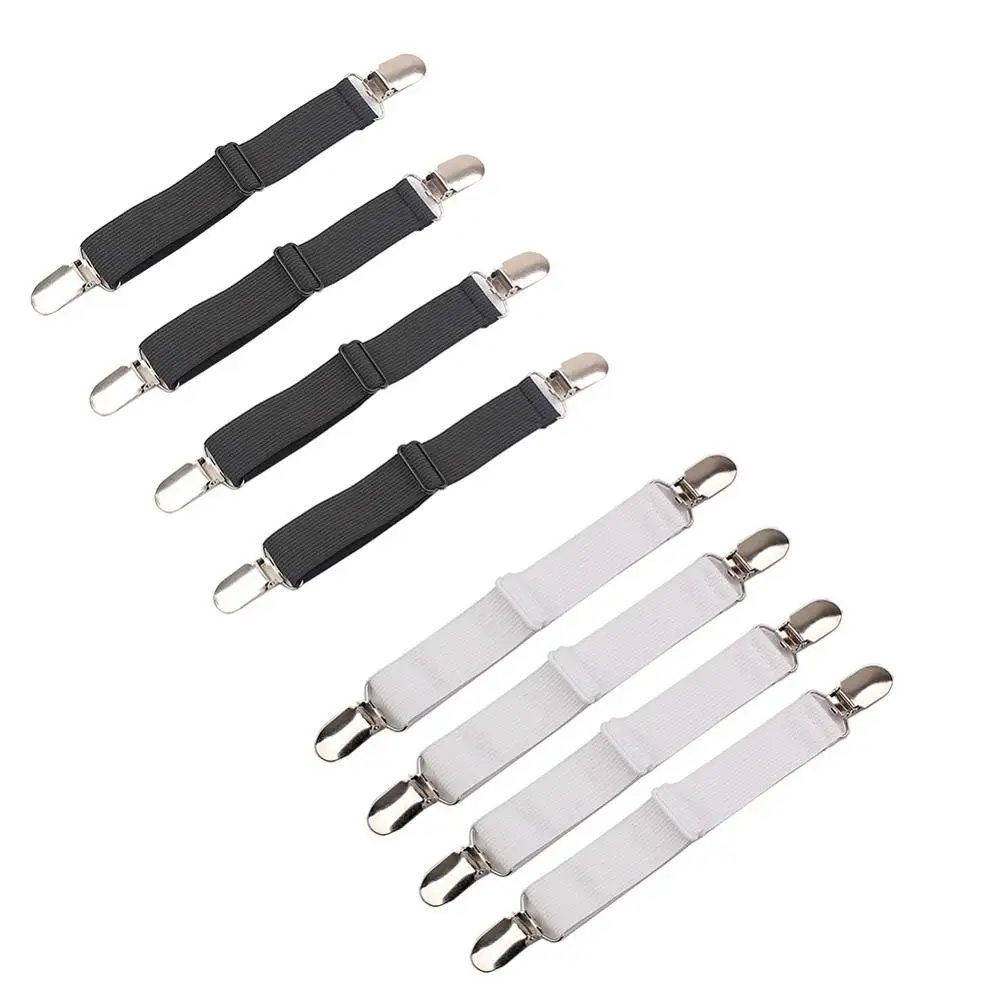 

4pcs Adjustable Elastic Bed Sheet Mattress Cover Corner Holder Clip Fasteners Straps Grippers Suspender Cord Hook Loop Clasps