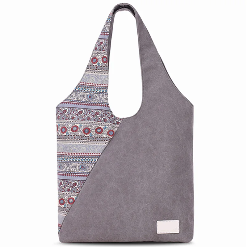 

LJL-Canvas Shoulder Bag Personalized Stitching Handbag Retro Vintage National Wind Print Handbag