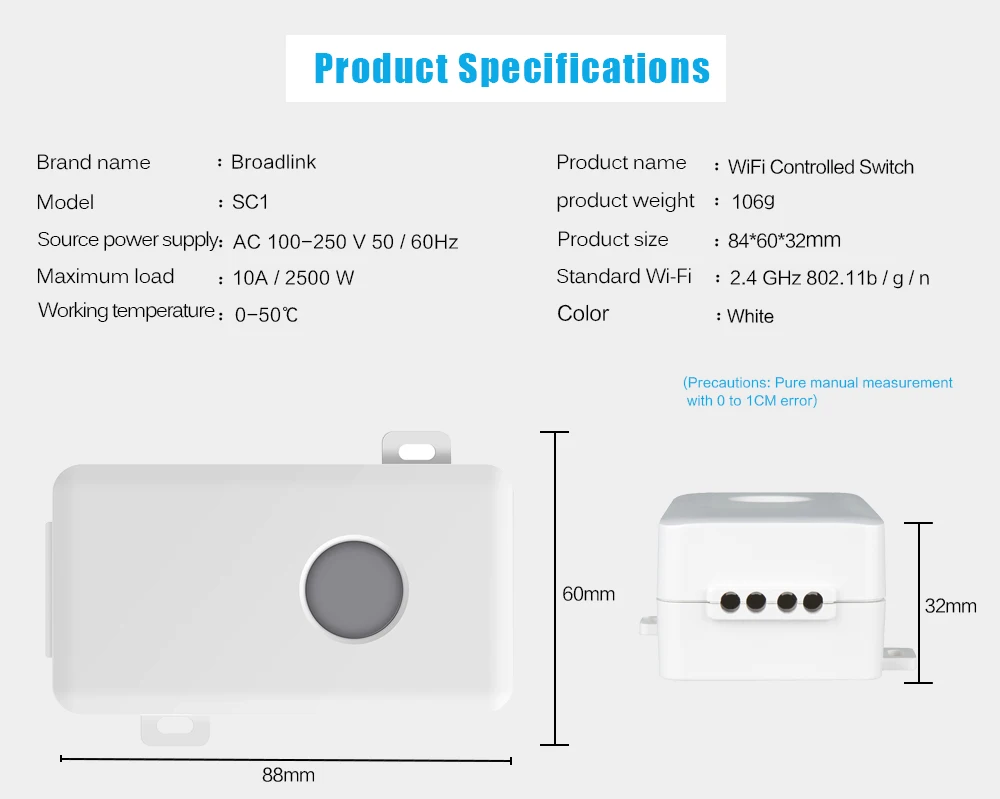 Broadlink SC1 умный дом Wi-Fi коммутатор модули автоматизации Wifi приложение 2,4 ГГц управление коробка синхронизации 2500 Вт для iOS 7,0/Android