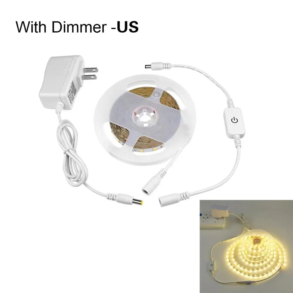 Warm White US Plug 5 м/лот DC12V светодиодный освещение для шкафа-буфета 4040SMD ярче, чем 2835 5050, шкаф для шкафов лестниц свет с сенсорным диммером - Цвет: Warm White US Plug