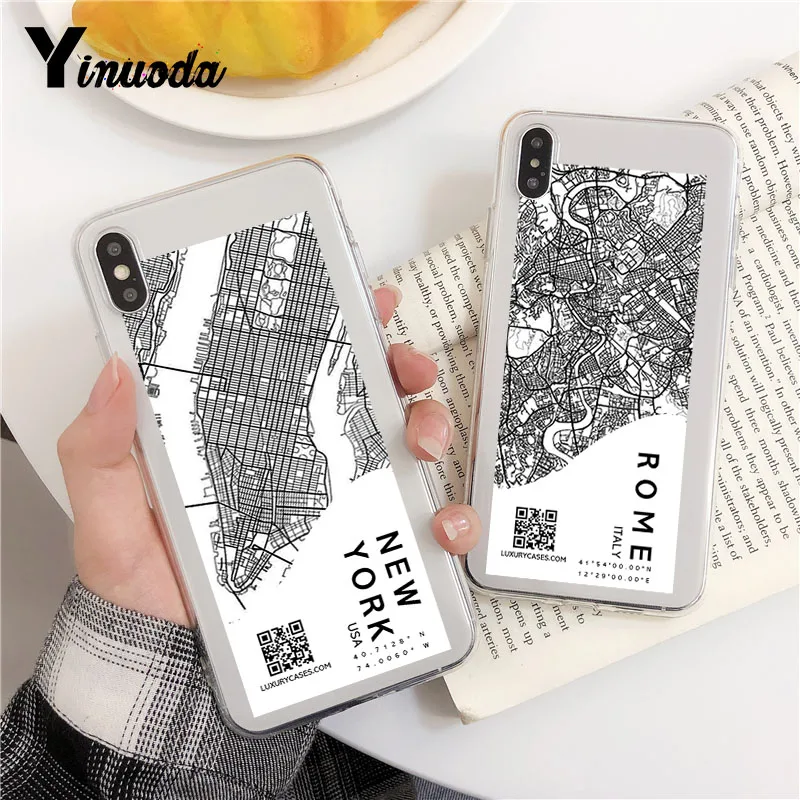 

Ins Exclusive City Map Phone Case For iPhone 11Pro Max 6 7 8 Plus X XR XS Max Sketch Letter Clear Soft Silicone Cover Cases