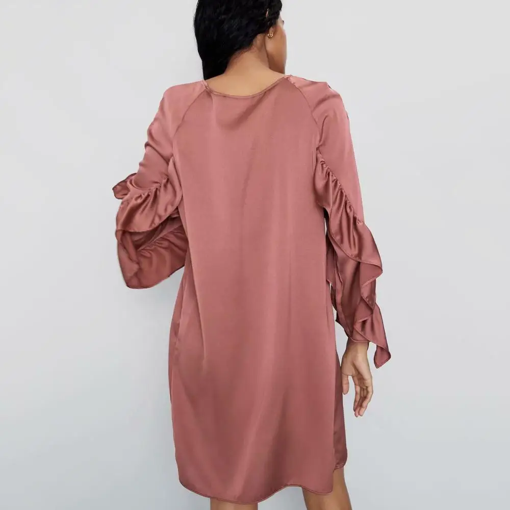 ZA Long Sleeve Dress Women Round Neck Patchwork Laminate Decoration Dresses Fashion Clothes Streetwear
