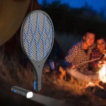 

2 In 1 4000V 1200mAh Electric Mosquito Swatter Mosquito Dispeller Killer Racket Mini LED Flashlight Camping Travel Lantern Torch