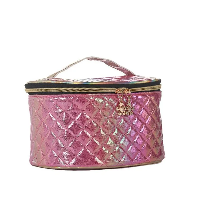 

2019 New pu Women Cosmetic Bag Creative Sequins Plaid Makeup Organizer Bag Large Capacity Portable Travel Makeup Storage Bags