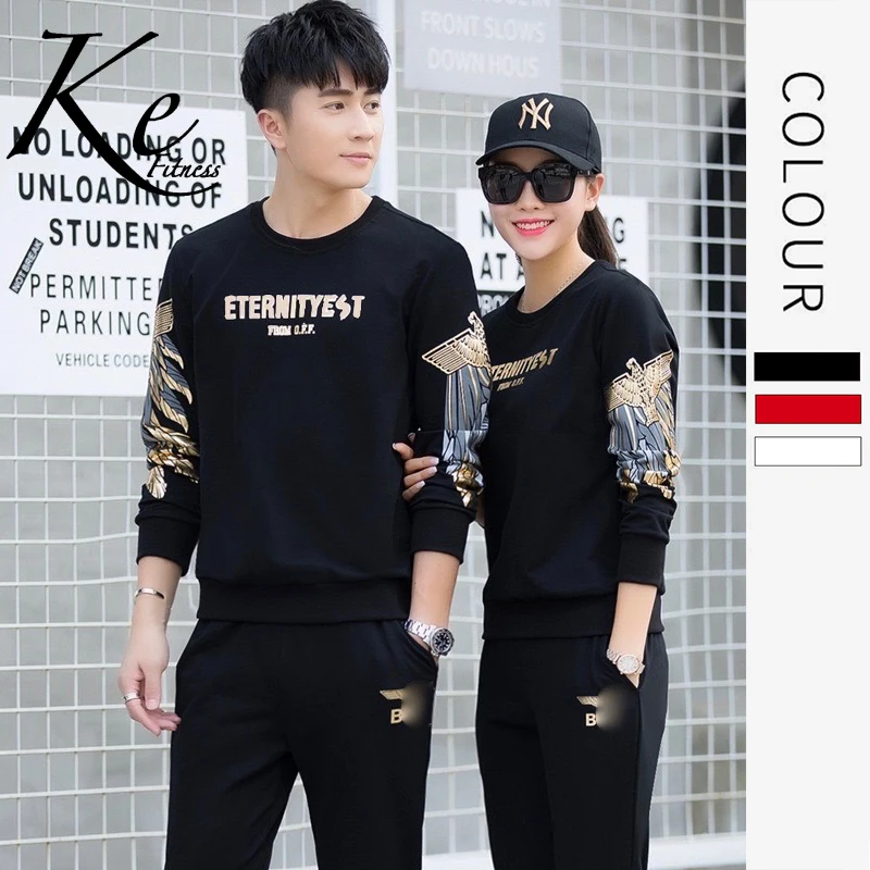 

KE Autumn Couple Sports Suit Women's Casual big size Sportswear polyester Men's Uniform white red tracksuit men sports set women