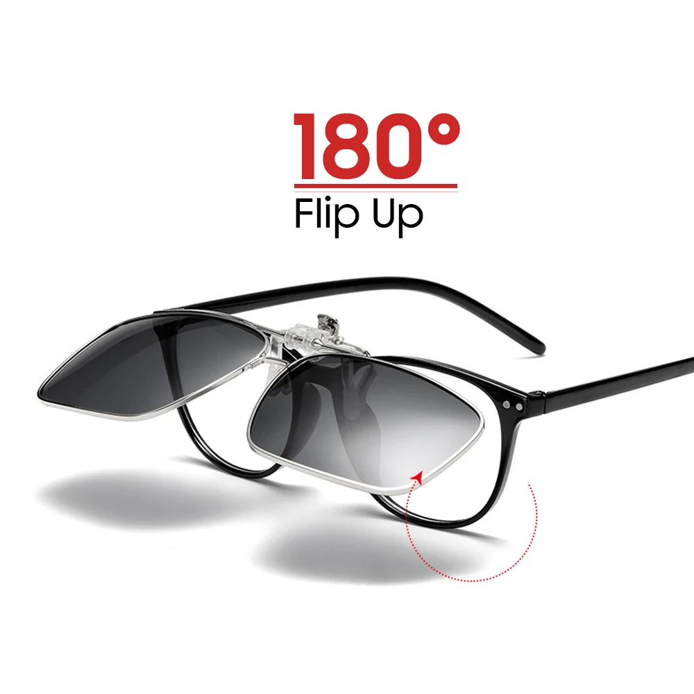 Mens metal clip on sunglasses For eyeglasses Polarized UV400 Women square night vision driving sun glasses